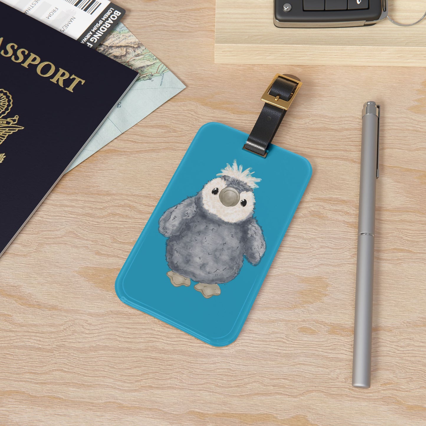 Travel Baggage Identifier: Blue Winter Penguin Suitcase Charm,